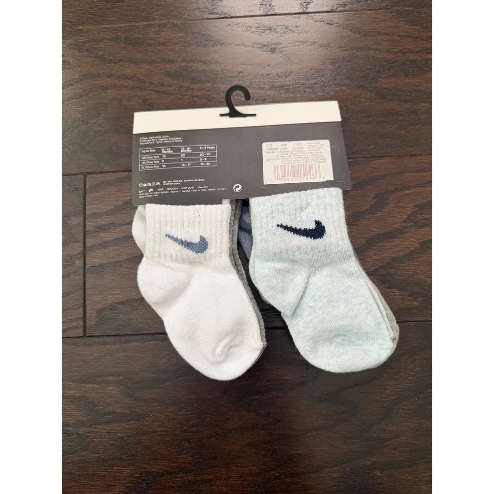 Nike Infant 6 Pack Lightweight Ankle Socks Blue White Grey 12-24M NN0801-U9E